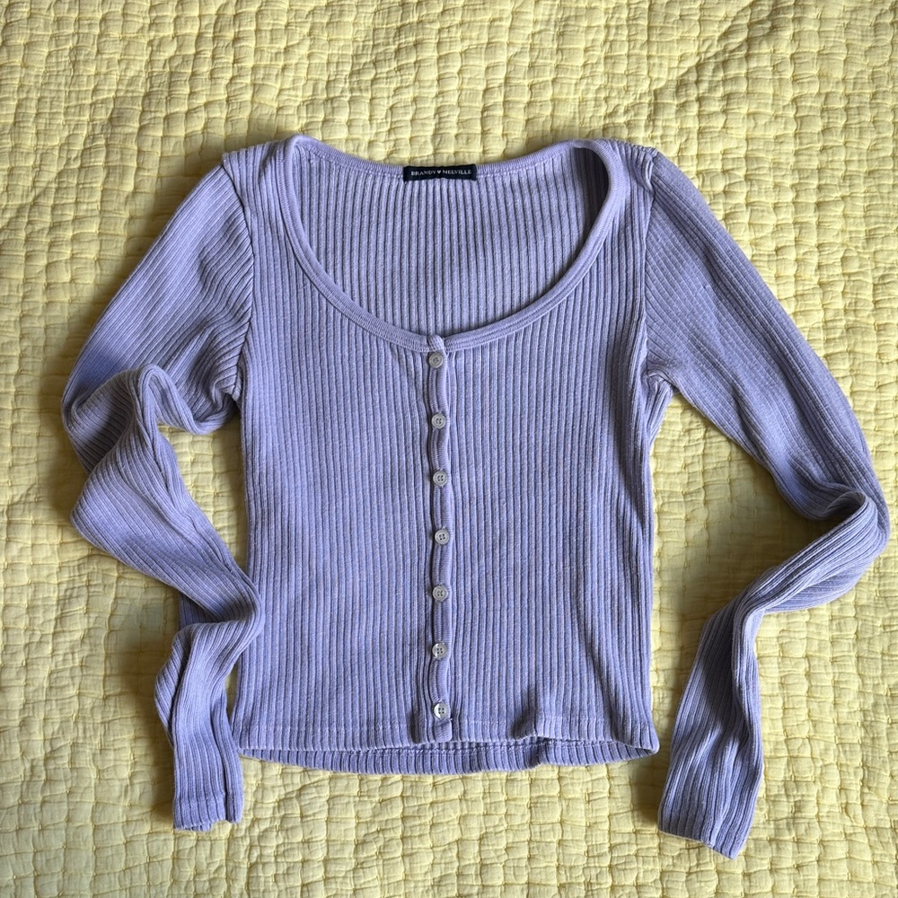 Brandy Melville Lilac Ribbed Button-Down Shirt